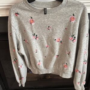 Embroidered Floral Gray Sweatshirt